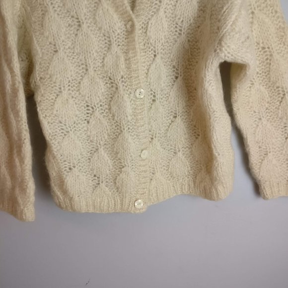 Mohair Cardigan, exposed button Pointelle Chunky Soft Knit, Sezane-Joia-style - Picture 4 of 8